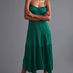 Anthropologie Elegant Green Tiered Midi Dress Size 16